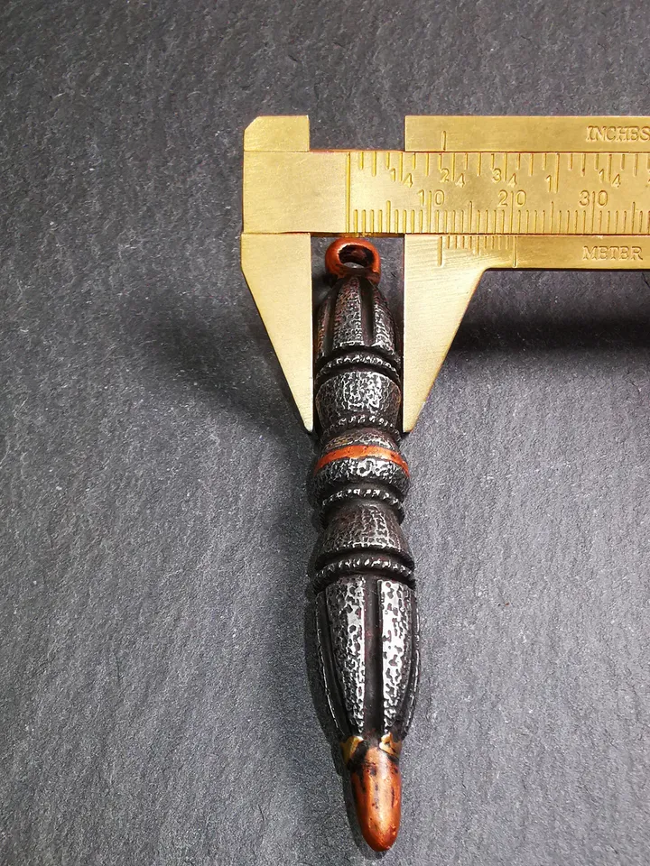 Gandhanra Vintage Tibetan Buddhist Amulet,Nine-pronged Dorje Vajra Pendant,Made of Cold Iron,inlaid Copper Wire,3.5"