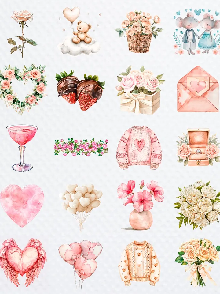 176 Watercolor Valentines Day PNG Bundle, Valentine Teddy Bears, Boho Valentine's Card Making Kit, Love is in the air, Love Day Clipart