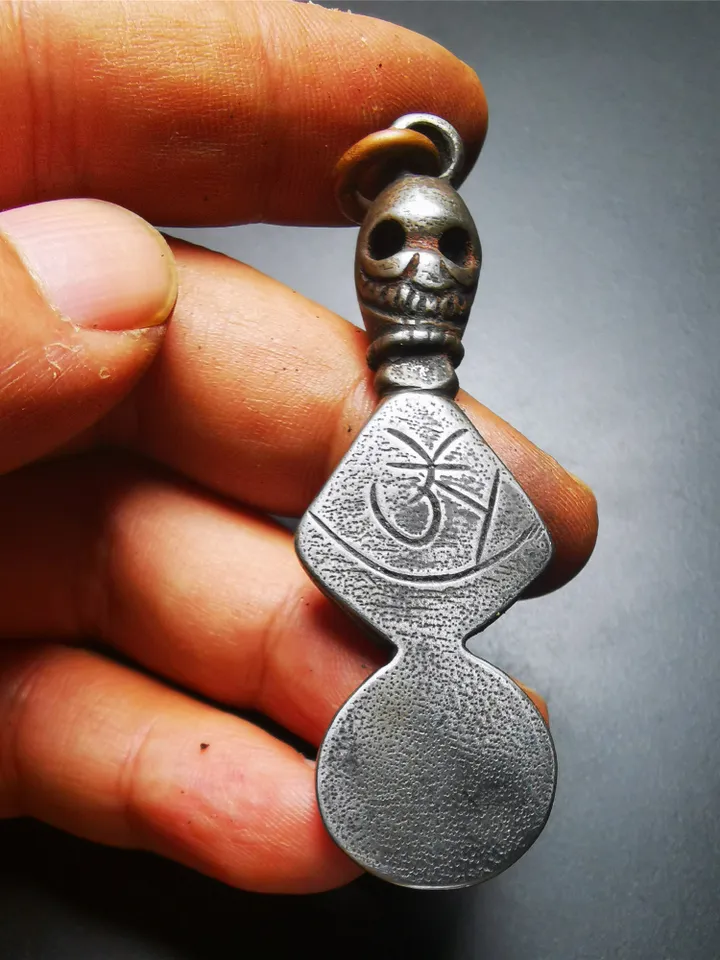 Gandhanra Vintage Skull Sītavana Phurba Amulet,Kila,Kilaka Pendant, Handmade Cold Iron Amulet