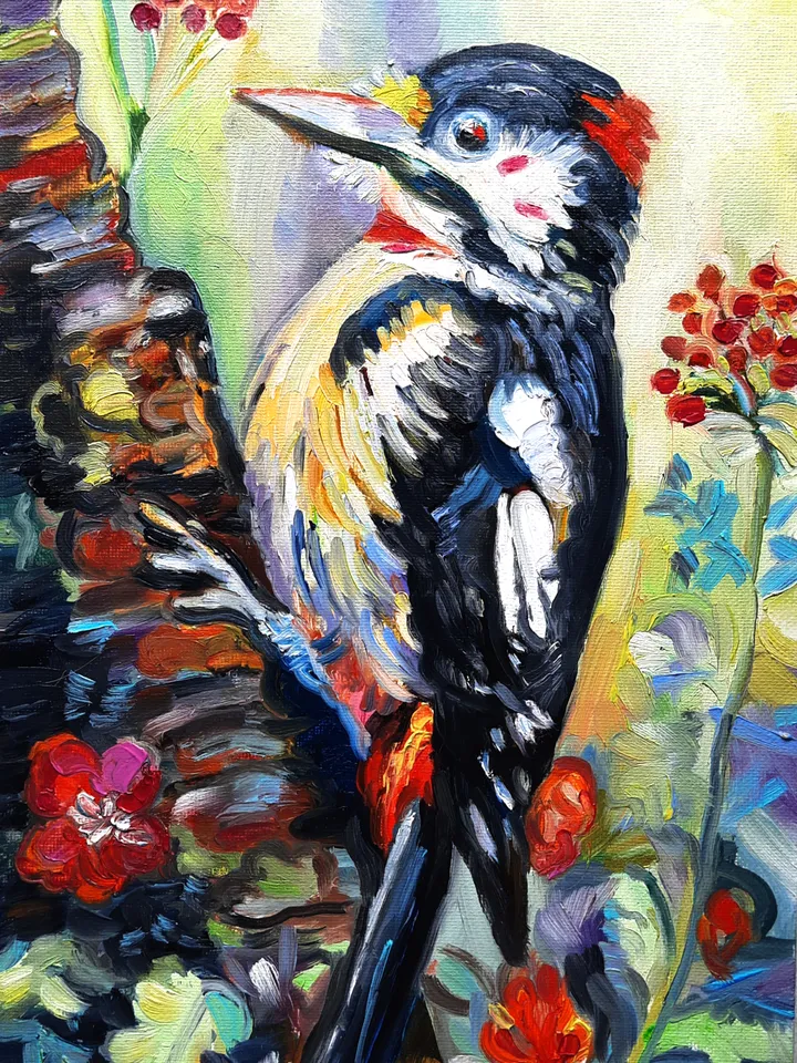 Forest Bird Art Oil Impasto Oil Painting Original Oil painting 12*8