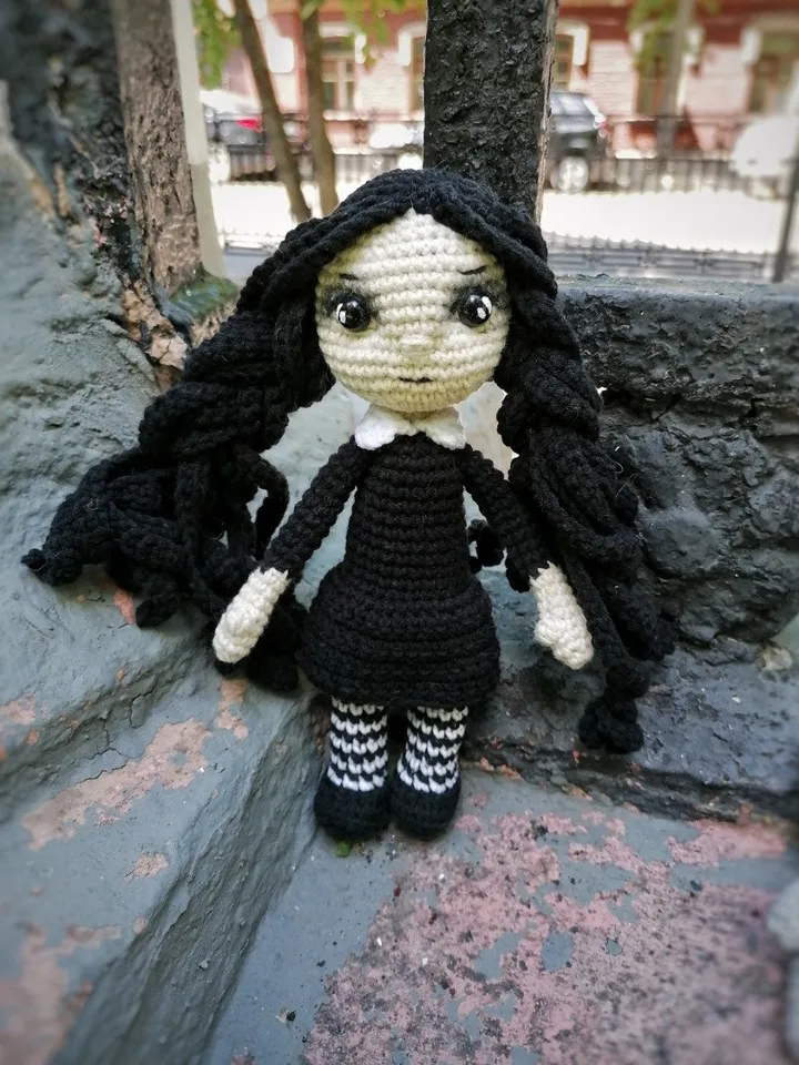 PDF Wednesday Addams Gothic doll crochet pattern, Crochet pattern, amigurumi small doll, voodoo doll, Halloween amigurumi pattern