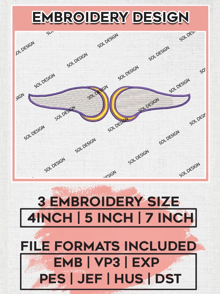 Minnesota Vikings Horn Logo Embroidery Designs, NFL Vikings, NFL Embroidery Designs, NFL Minnesota Vikings Machine Embroidery Design, Digital Download