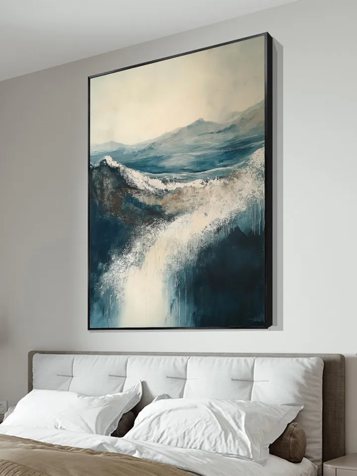 Original Grey Sea Oil Painting On Canvas, Abstract Waves Painting, Large Wall Art, Bedroom Living room Wall Decor, Custom Painting, Home Art