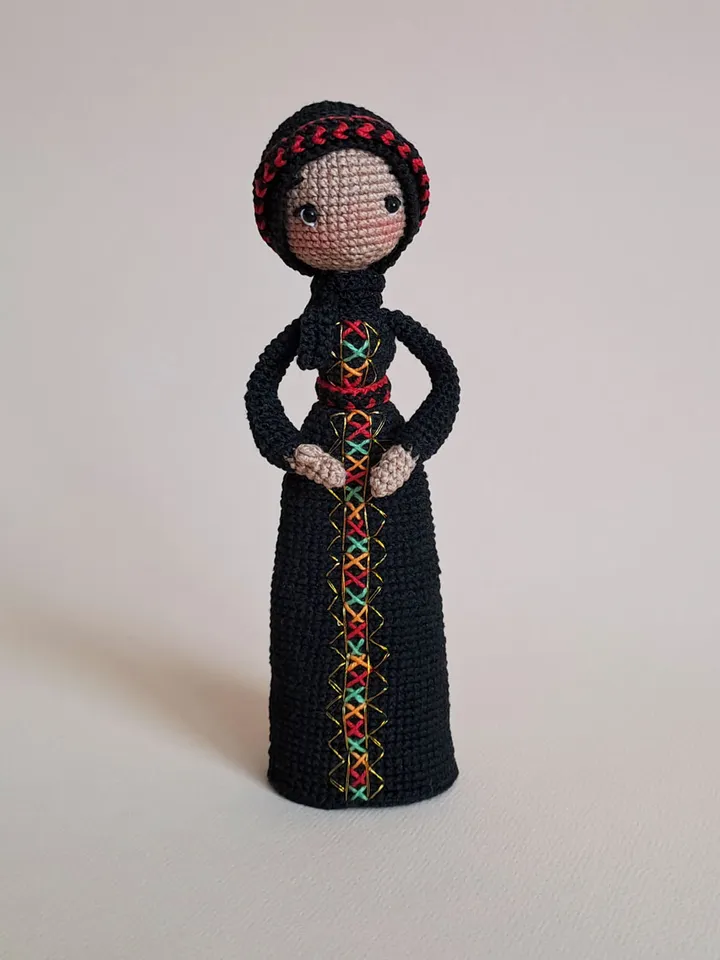 Crochet Islamic Doll in Hijab, Muslim Girl, Palestinian doll in national costume