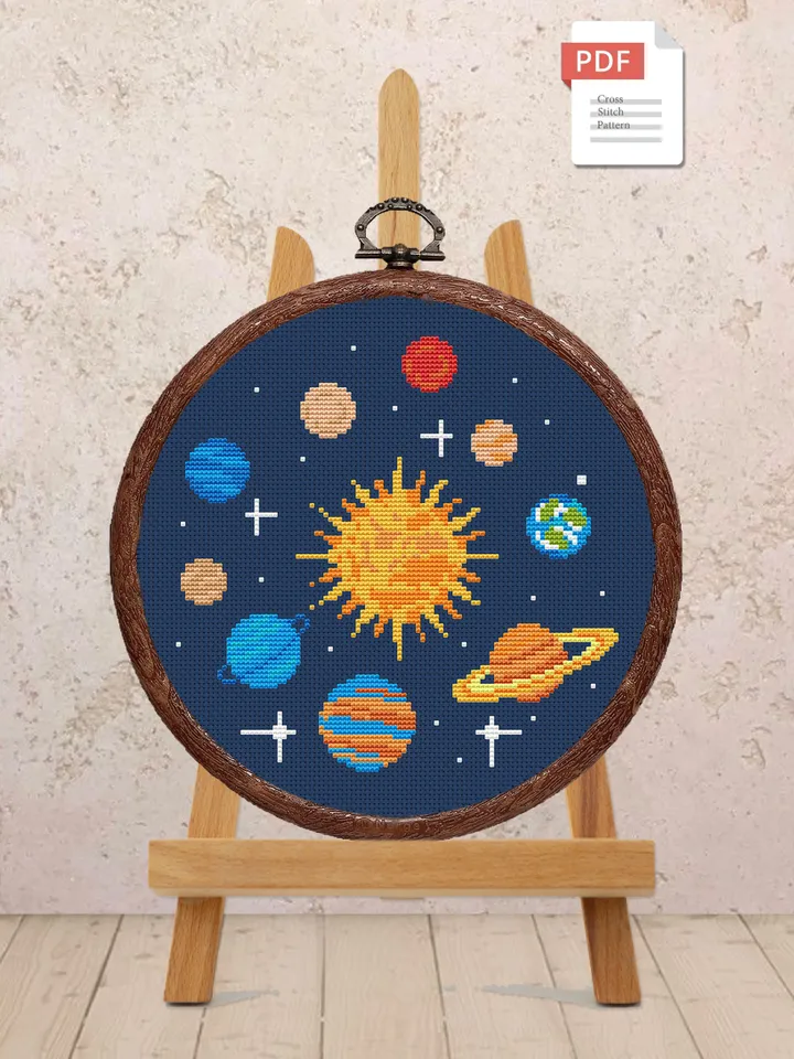 Solar System Cross Stitch Pattern, Planets Cross Stitch Pattern, SunPattern, Space Cross Stitch Pattern, Solar System Patterns #spc011