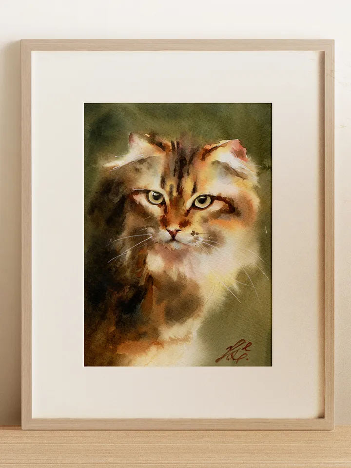 Red cat Original watercolor painting by Yulia Evsyukova