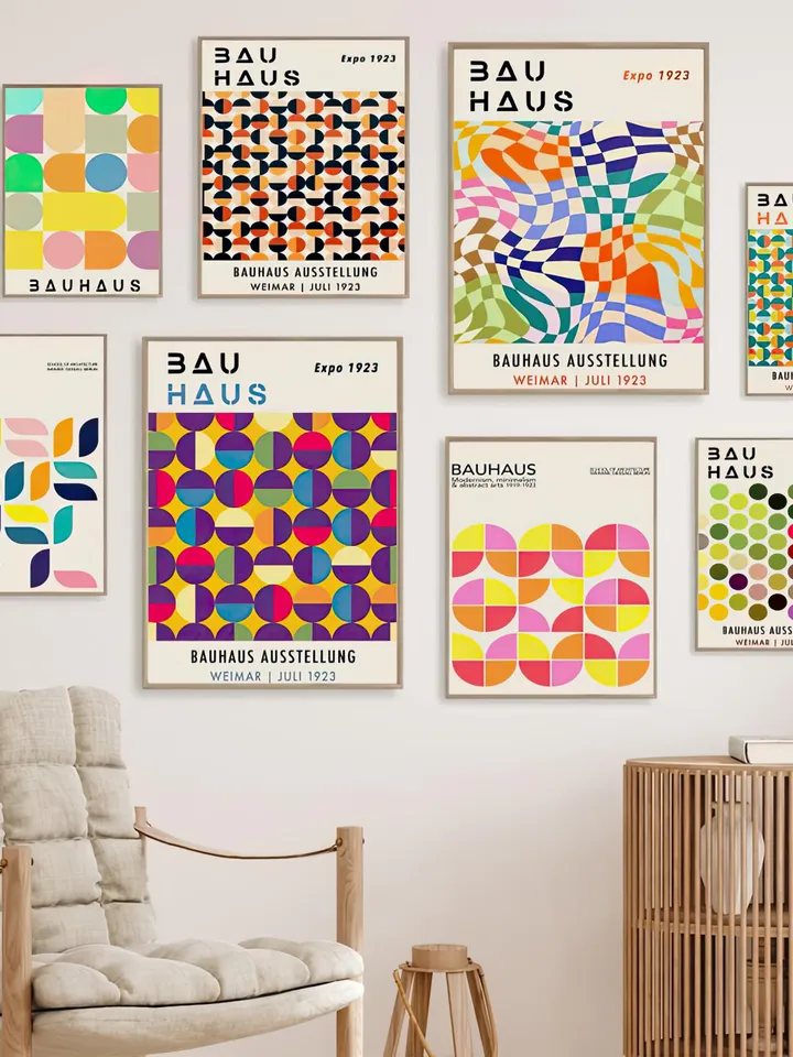 Bauhaus poster set of 8 premium printable wall art prints mid century modern minimalist abstract geometric bundle digital download poster