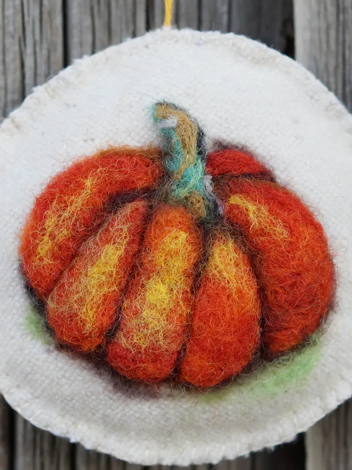 Needle felted pumpkin ornament, wool ornament, orange pumpkin, fall decor, ready to ship from the USA