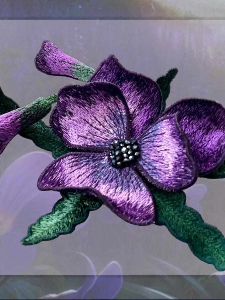 Machine embroidery design FSL 3D brooch “Pansies”