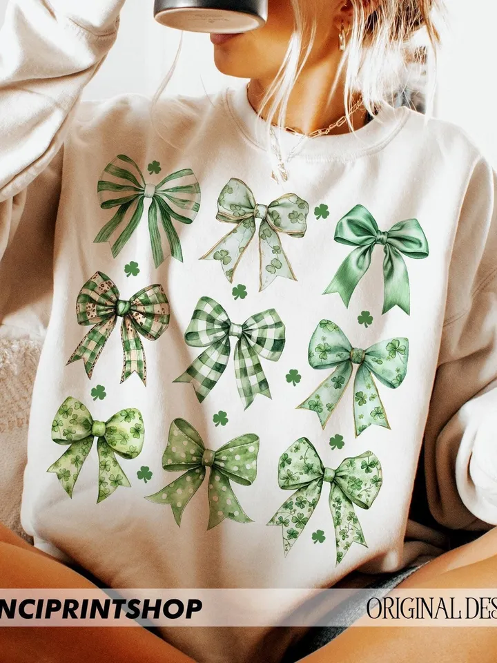 Coquette St Patrick's Day PNG, Coquette St Patty's Day png, Green Bow png, Lucky Shamrock PNG, Irish png, St Patricks Day png, Retro png
