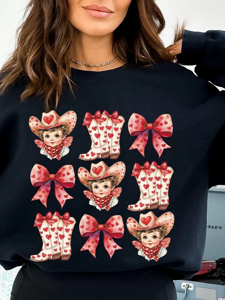 Howdy Coquette Valentine PNG, Cupid Valentines png, Western Cupid Valentines png, Retro Valentine png, Coquette Bow, Cowgirl Valentines png