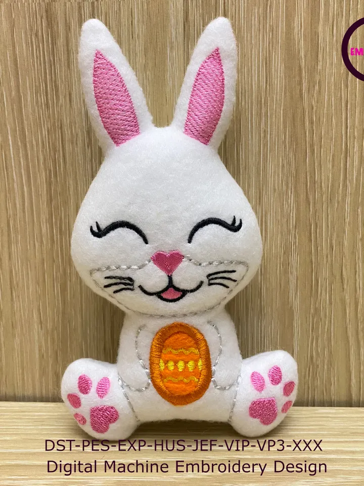 ITH Easter Bunny toy soft stuffed in the Hoop Digital Design for Machine Embroidery