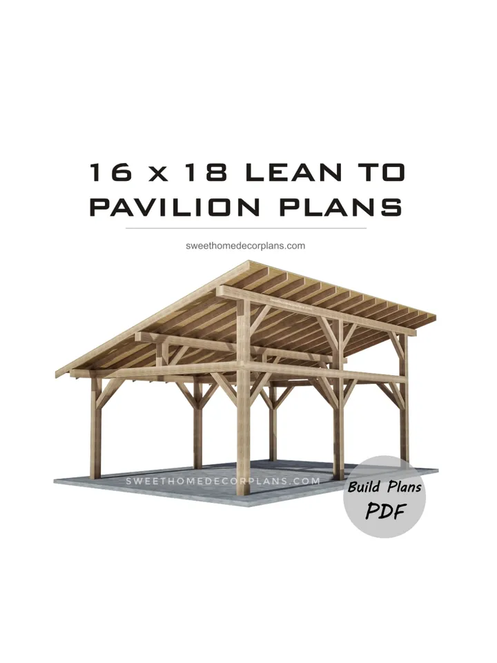 DIY 16 x 18 lean to pavilion plans pdf. Detached carport plans. Wooden covered gazebo outdoor plans. Timber frame backyard pavilion plans.