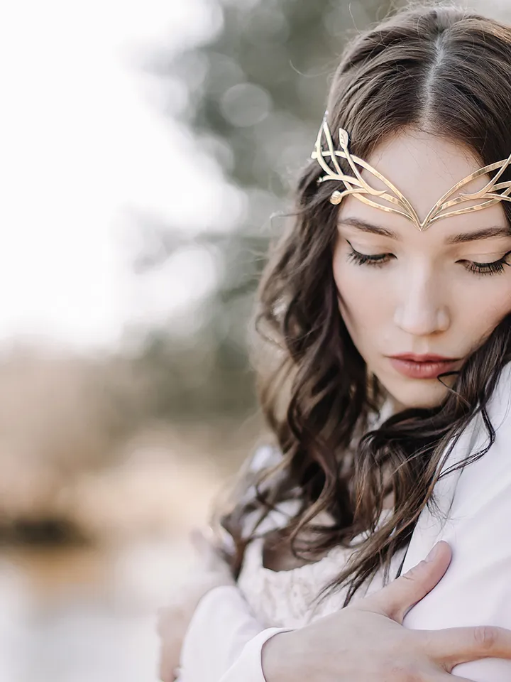 Tiara for wood nymph from branches and leaves Crown of Forest dryad Silver diadem, fantasy fairy elven Princess Kementar