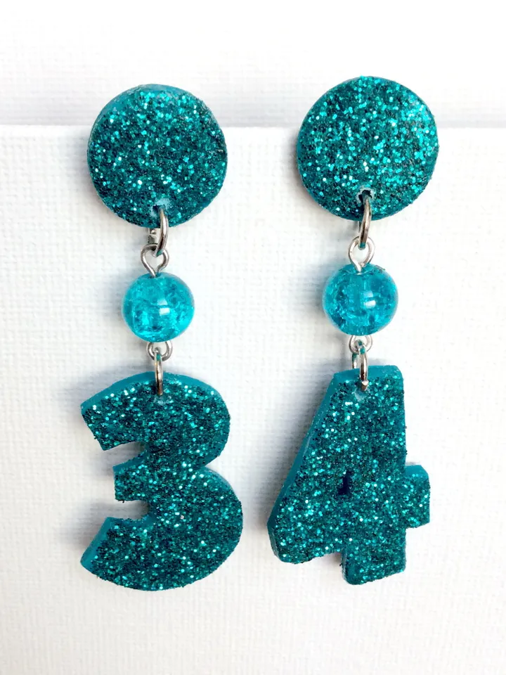 CUSTOM Sparkly Number Earrings Birthday -Happy Birthday earrings -Emerald green earrings -Bright letter number Earrings