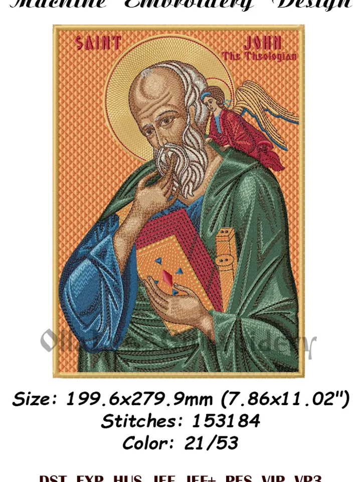 John the Evangelist in silence embroidery design