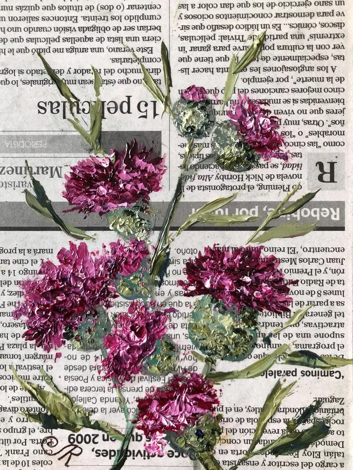 Flowers Original Painting Set of 4 Floral Oil Wall Art Dictionary Art