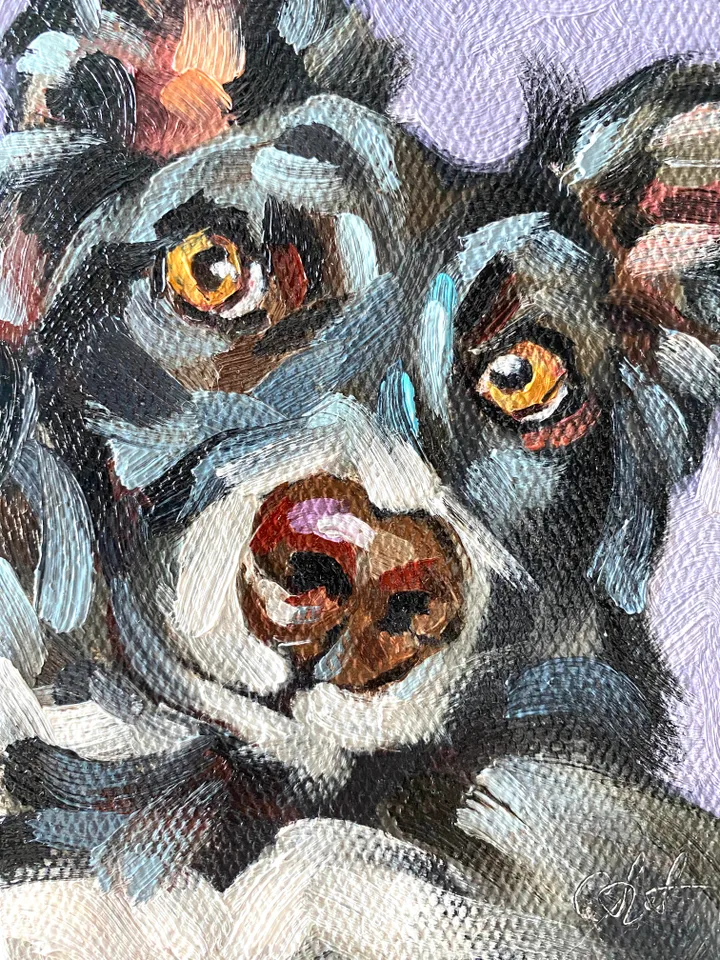 Dog oil painting original, Pet portrait artwork, Animal miniature wall art 4x6