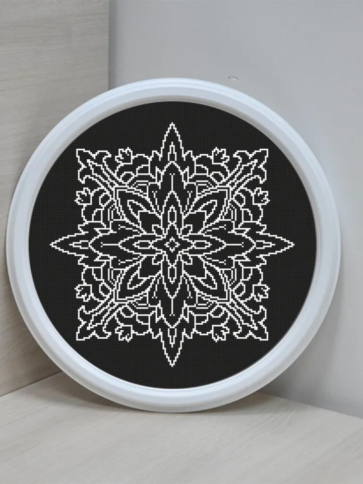 Square mandala cross stitch pattern download PDF Monochrome cross stitch Easy mandala embroidery beginners Modern quick cross stitch #M85