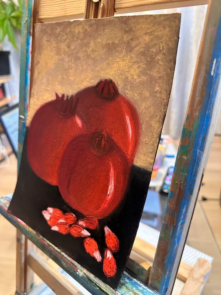 Oil Painting Pomegranates Still Life Fruit Food Cardboard 24cm x 18cm 9 inches x 7 inches Modern Art Wall Decor
