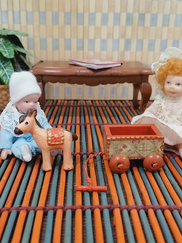 Donkey on a cart. A toy for a doll.1:12 scale.