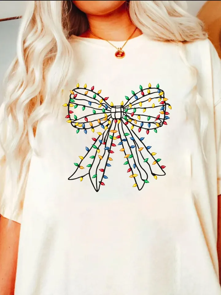 Christmas Light Bow, Christmas Coquette Bow Png Design, Christmas Light Png, Xmas Coquette Bow PNG, Christmas Sublimation Design