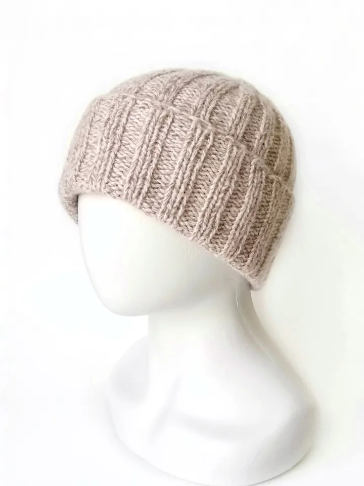 Hand-Knitted Warm Winter Cap, Handcrafted Italian Cashmere Men's Beanie: Seamless Luxury Knit with Cuff, Handmade Design. FREE SHIPPING!