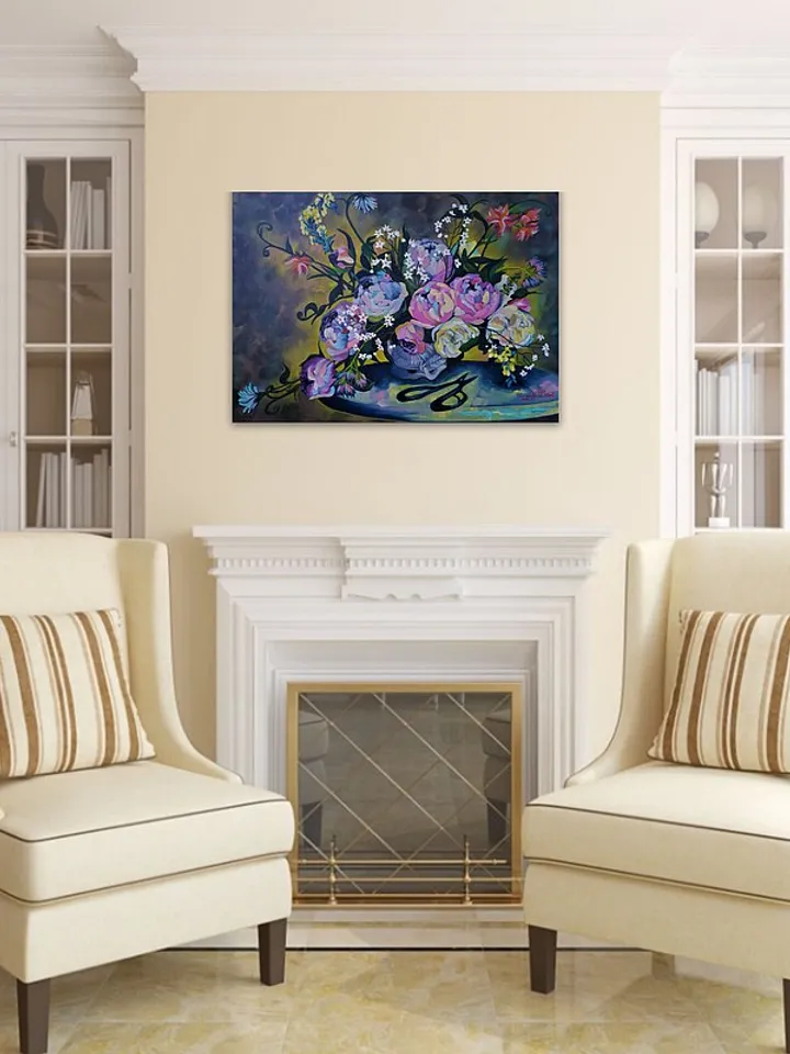 Peony Painting Bouquet Art Still Life Artwork Large Wall Art Canvas Oil Painting