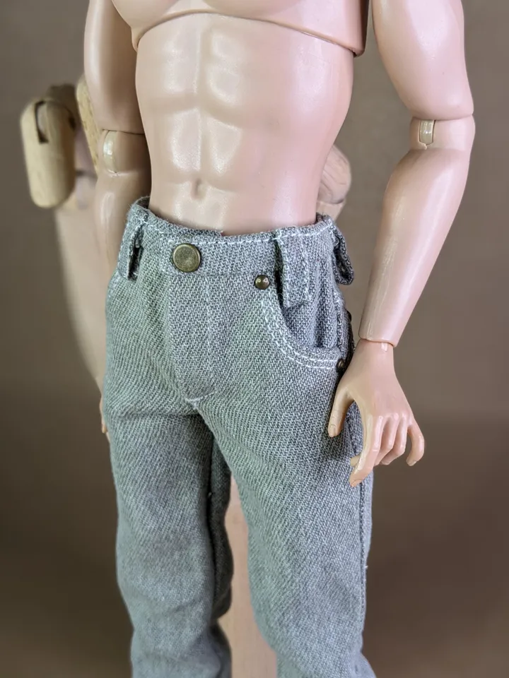 Realistic handmade khaki classic jeans for 13 inch fashion male doll (FR Homme, Poppy Parker)