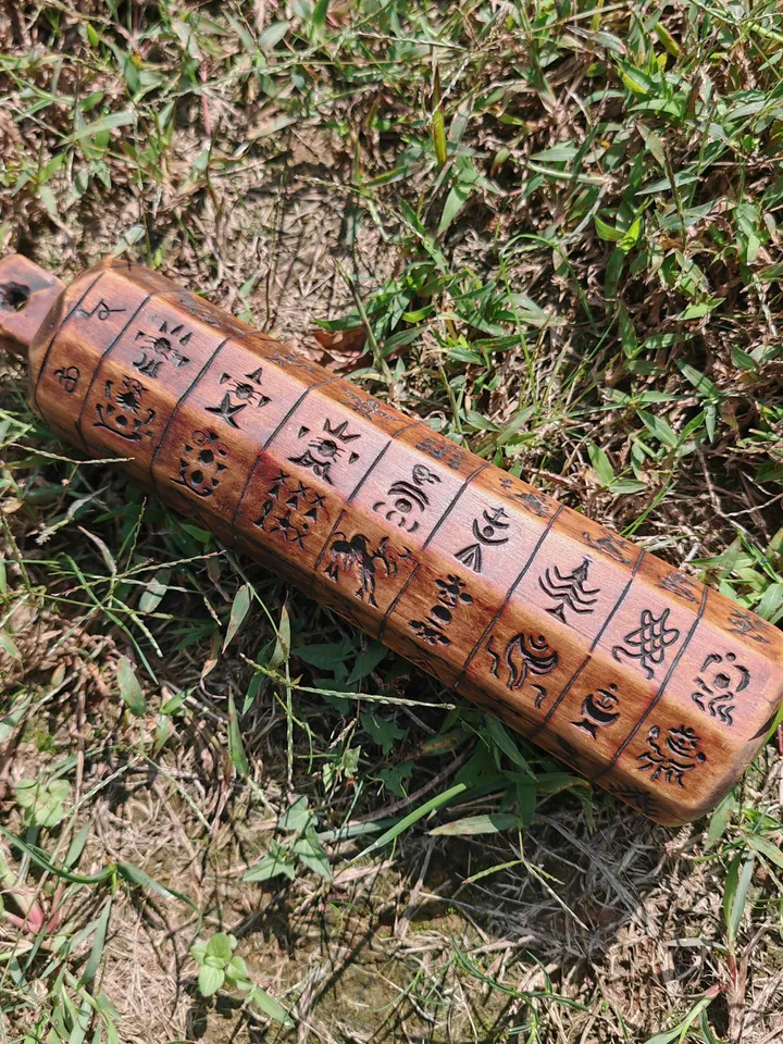 Gandhanra Antique Tibetan Buddhist Zanpar Wooden Mold Stick,Dharma Ritual Plate,Intricately Carved Esoteric Ritual Objects and protectors