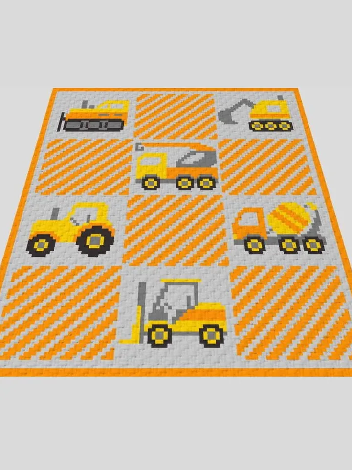 Crochet C2C Construction Vehicle graphgan blanket pattern PDF