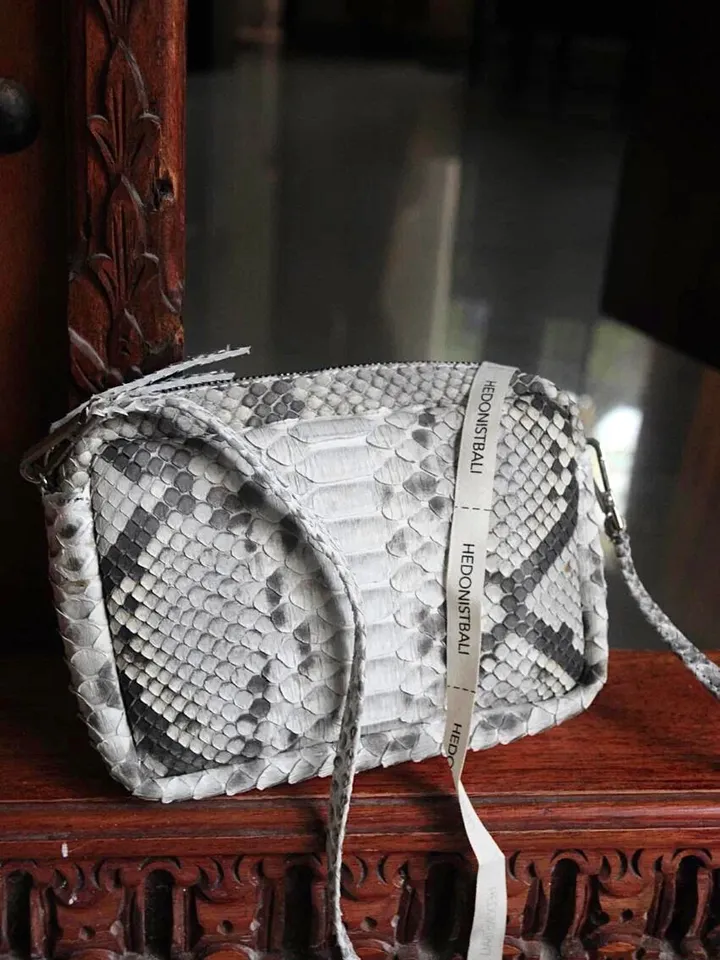 Smalll woman genuine python skin elegant grey snake print clutch | small every day purse| exotic leather bag | gift for her | snakeskin bag
