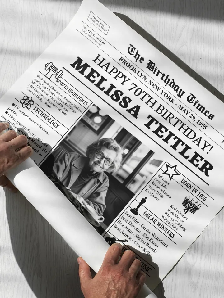 70th birthday PERSONALIZED Poster, 70th birthday Newspaper, 70th birthday decoration, 70th birthday gift for women or men, DIGITAL FILE