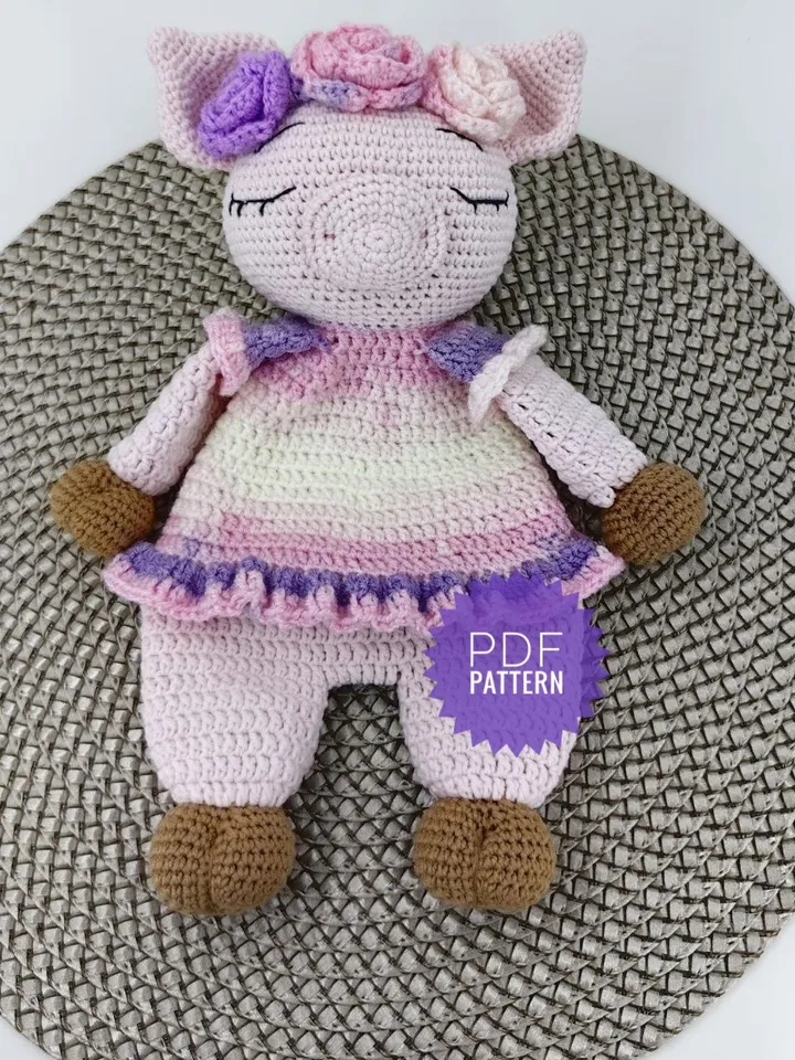 Pig Baby Lovey Crochet Pattern, Doll Gift For Newborn