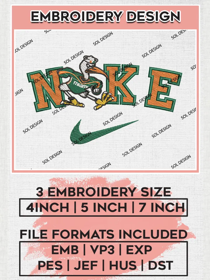 Ni.kee Miami Hurricanes Team Logo embroidery designs, NCAA Miami Hurricanes Logo Machine embroidery designs, NCAA Team Logo embroidery designs, NCAA Game Day Machine embroidery designs, Digital Download