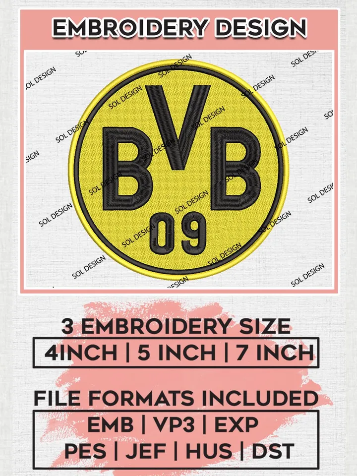 Borussia Dortmund Embroidery Design, Bundesliga Logo Embroidery, Bundesliga Borussia Dortmund Embroidery, Machine Embroidery Design
