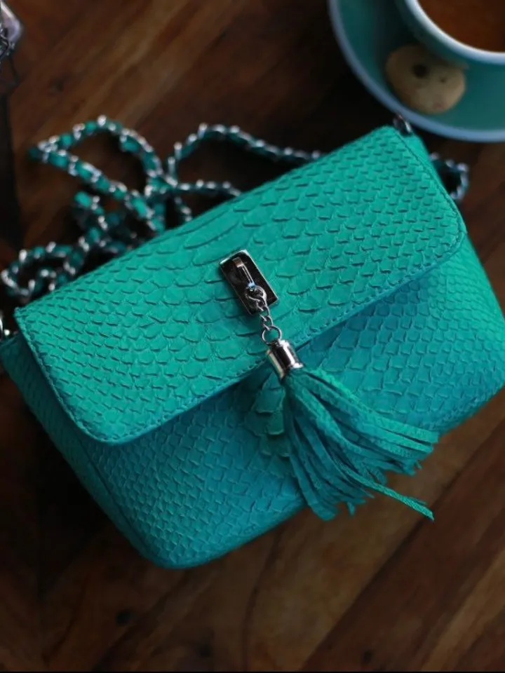 Bag Crossbody turquoise colour Genuine Python Skin | Summer Bag Women | Exotic Leather Bags | Classy Elegant Small Crossbody | Python Bags