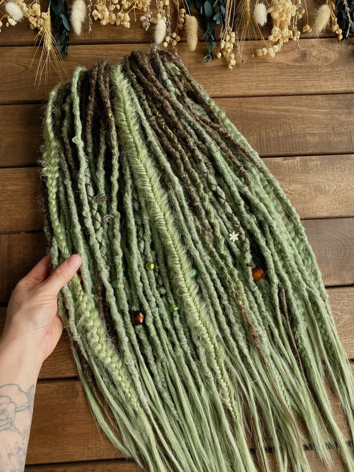 Brown to Forest green ombre De dreads Synthetic dreadlock extensions, Ready to ship
