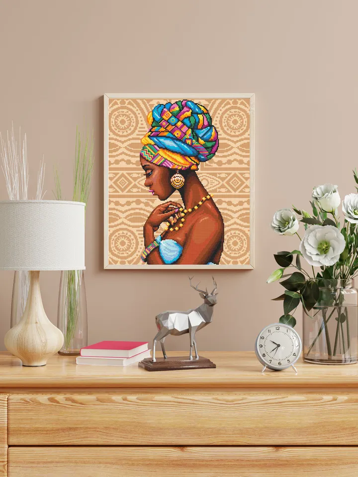 Beautiful african woman portrait cross stitch pattern PDF Modern cross stitch chart, African wall art, Instant download PDF, Home decor #O1