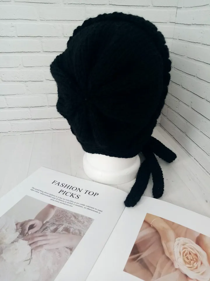 Warm Knitted Cap with Long Ties Handmade