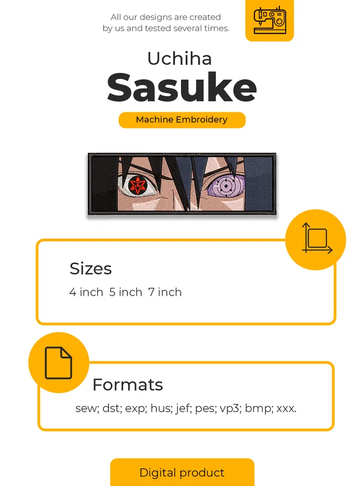 Sasuke Uchiha Embroidery Design File/ Naruto Anime Embroidery Design/ Machine Design. Swoosh