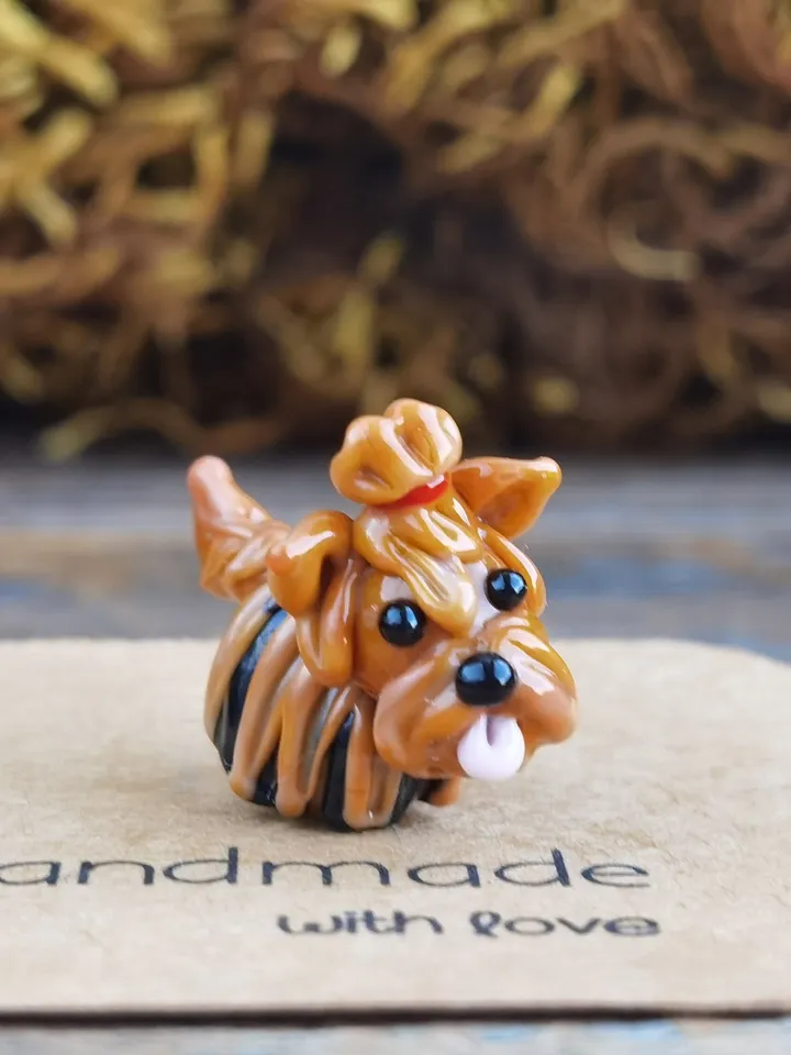 GLASS FIGURINES yorkshire terrier figurine yorkshire terrier GIFT Dog ornament Glass Dog Glass yorkshire terrier art Tiny yorkshire terrier