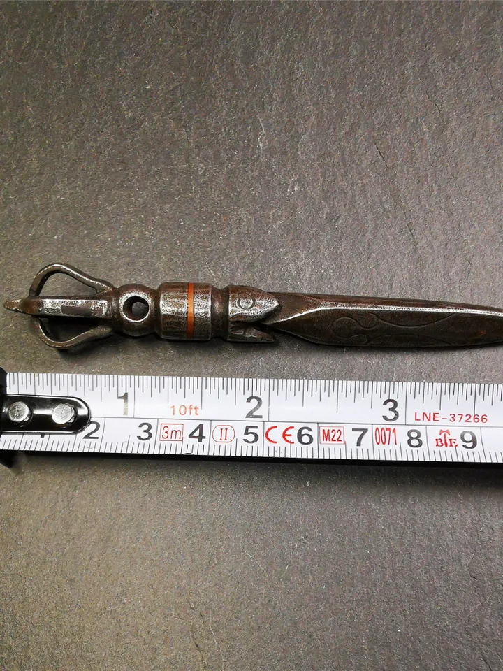 Gandhanra Handmade Tibetan Buddhist Ritual Implement - Kila -Dorje Phurba,Made of Cold Iron inlaid with Copper,3.9"