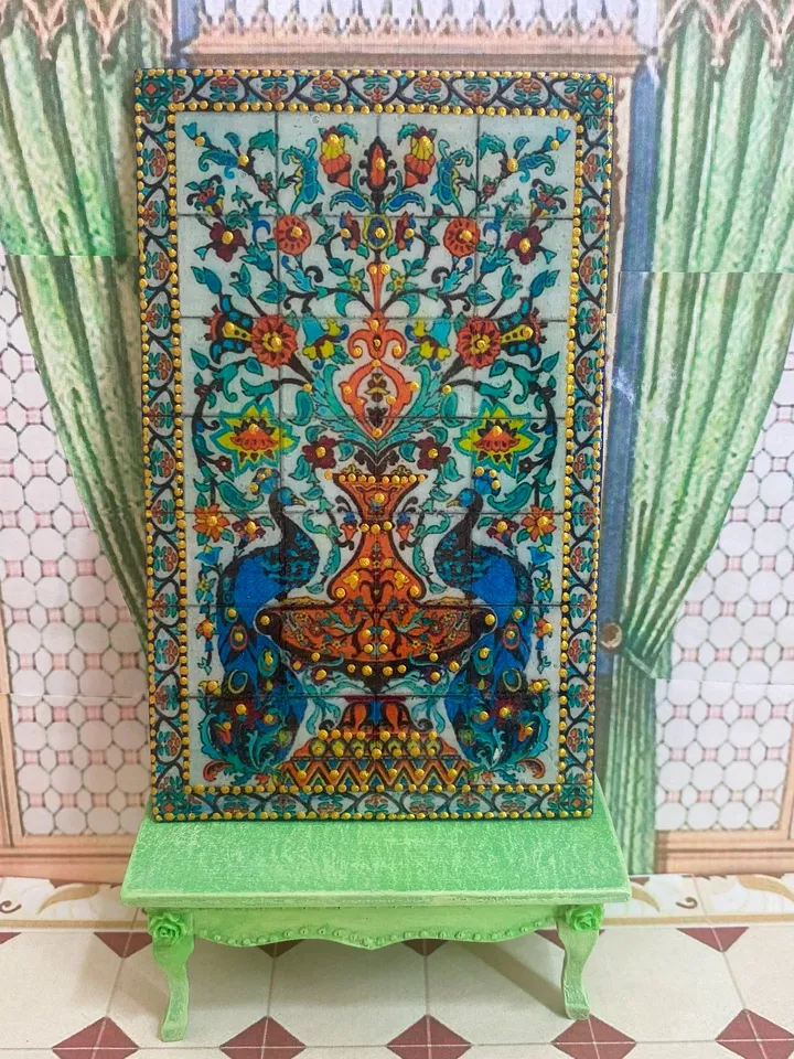 Panel for a dollhouse. 1:12. Painting for a doll. Dollhouse accessories. Tiled panel.
