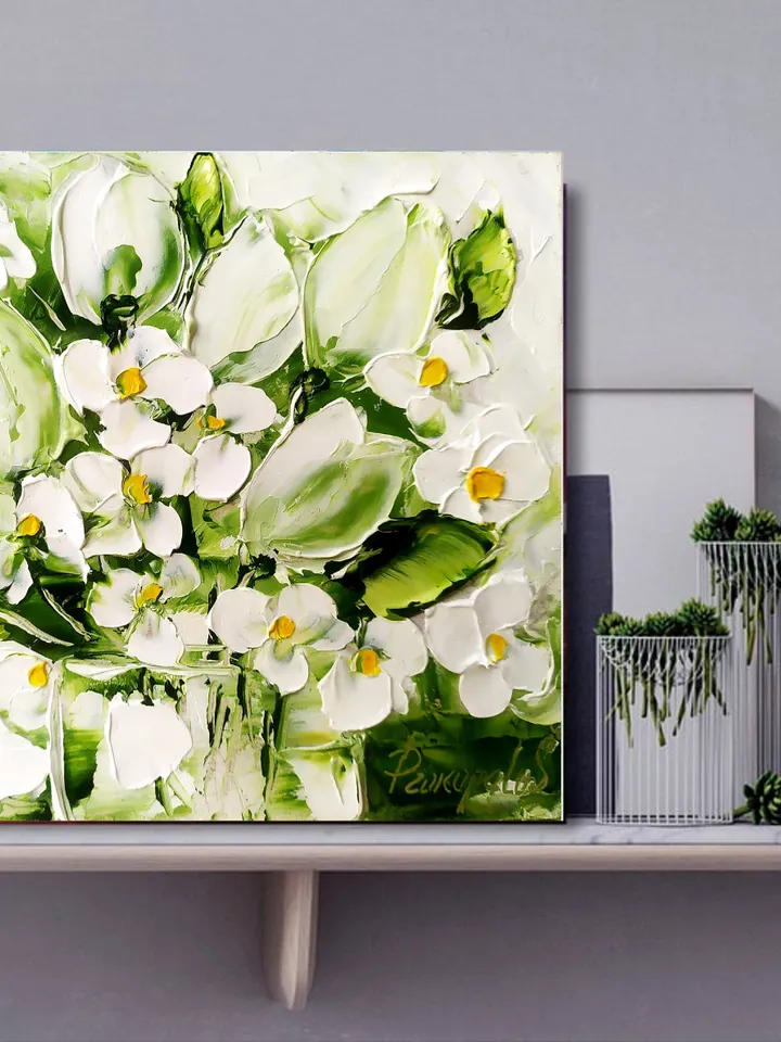 Daisy Tulip Painting Flowers Original Art Impasto Oil Painting 6 by 6 Floral Small Painting Christmas Gift by ArtProkopaloSv