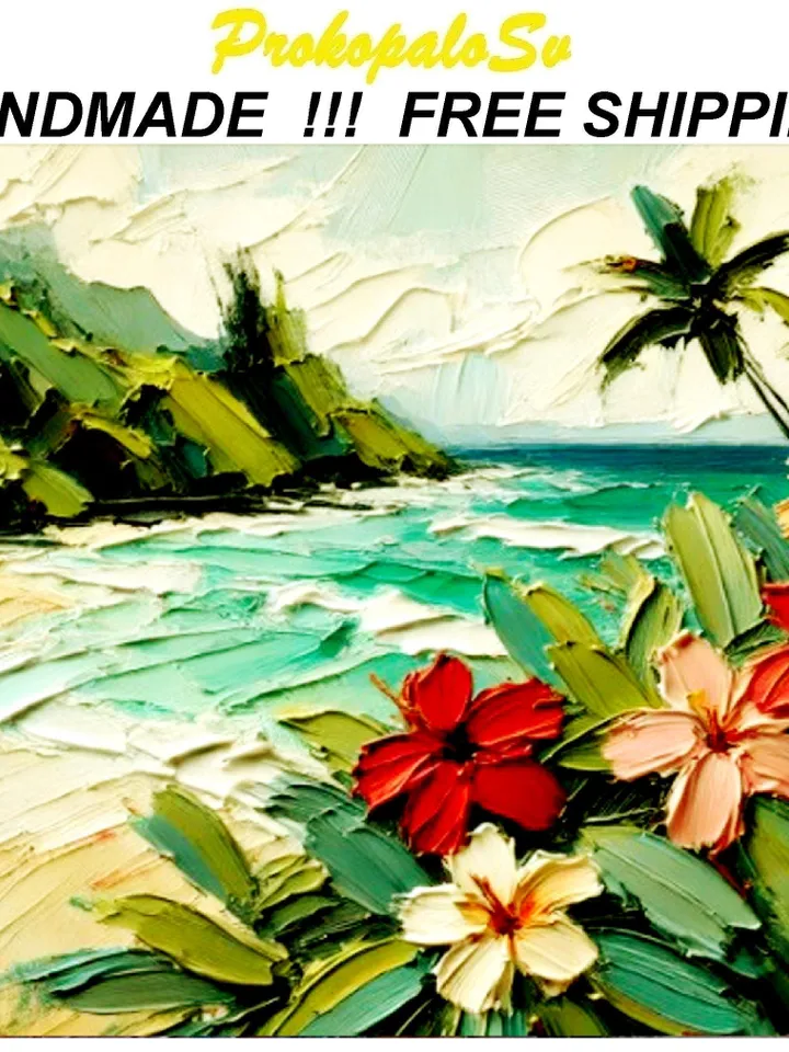 Hawaii Painting  Palm Trees Original Art Seascape Impasto Oil Painting Oahu Wall Art Christmas Gift by ArtProkopaloSv