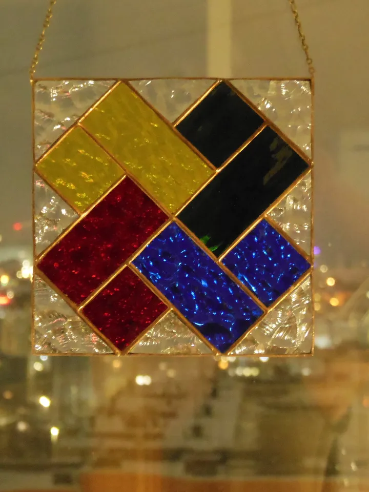 Art Stained Glass window hanging Panel " Card Stunt " Suncatcher Square