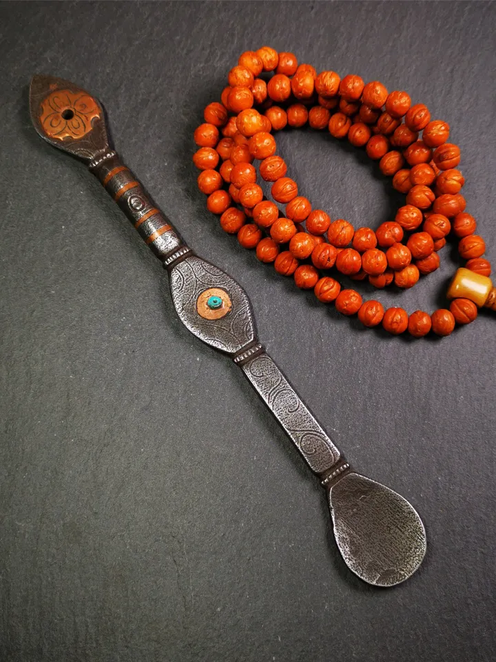 Gandhanra Handmad Tibetan Buddhist Tsog Offering Spoon,Serving Ritual Implement for Worship Ceremony,7.5" Length