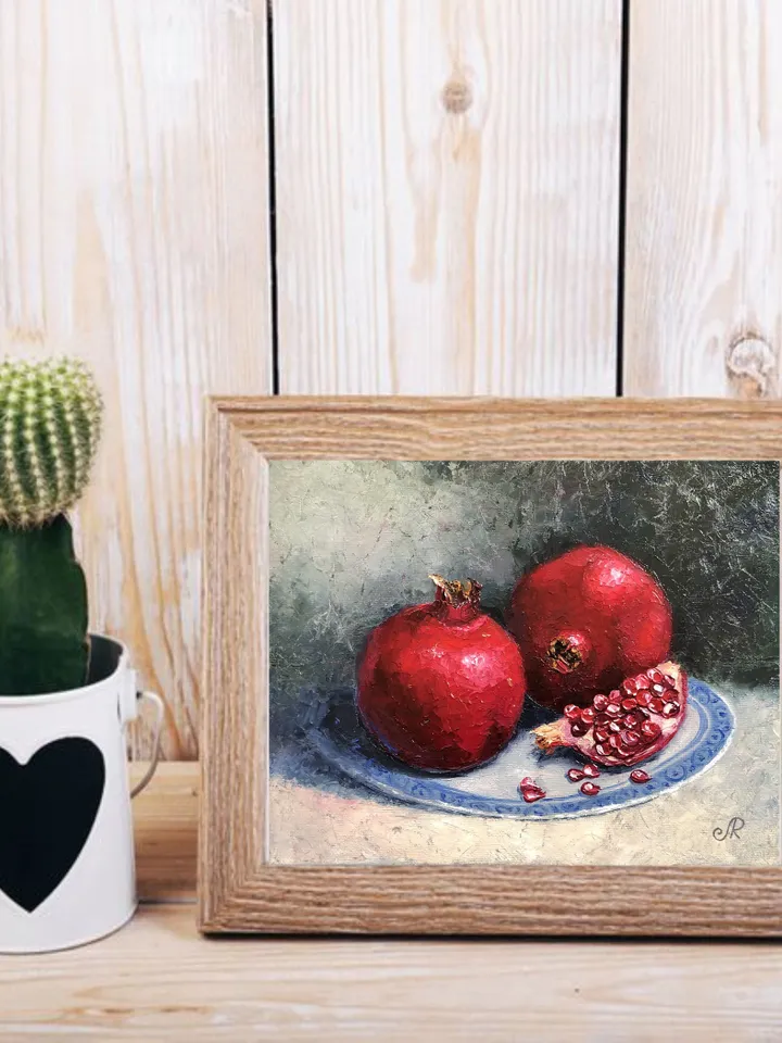 Fruits Painting Kitchen Still life Original Oil Painting Pomegranate Art