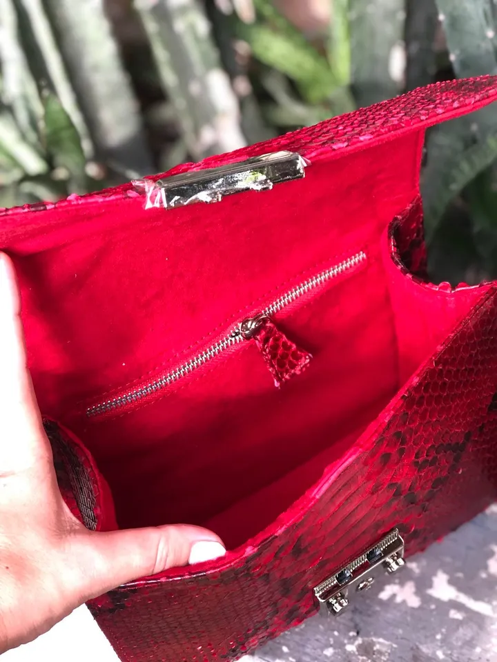 Red Genuine Python Skin Bag Purse Chain Crossbody | Classy elegant red leather bag | Handmade designer Bag | Exotic skin bags | Red bag